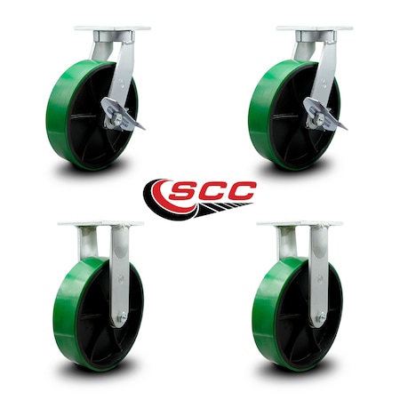 Service Caster 10 Inch Heavy Duty Green Poly on Cast Iron Wheel Caster Brakes 2 Rigid SCC, 2PK SCC-KP92S1030-PUR-GB-SLB-2-R-2